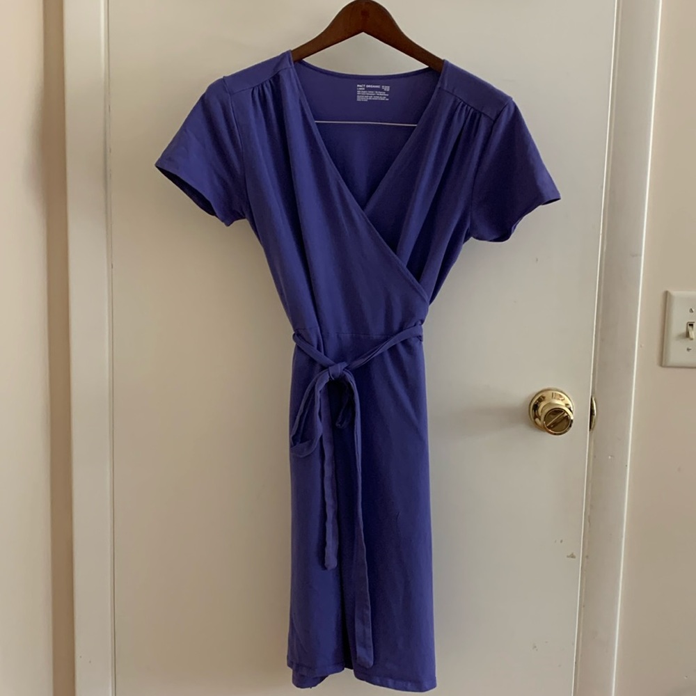 Pact Organic short sleeved wrap dress size L V-neck cotton blend